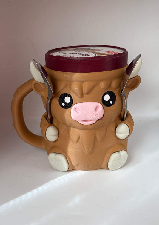 3D Highland Cow Ice Cream Pint Holder